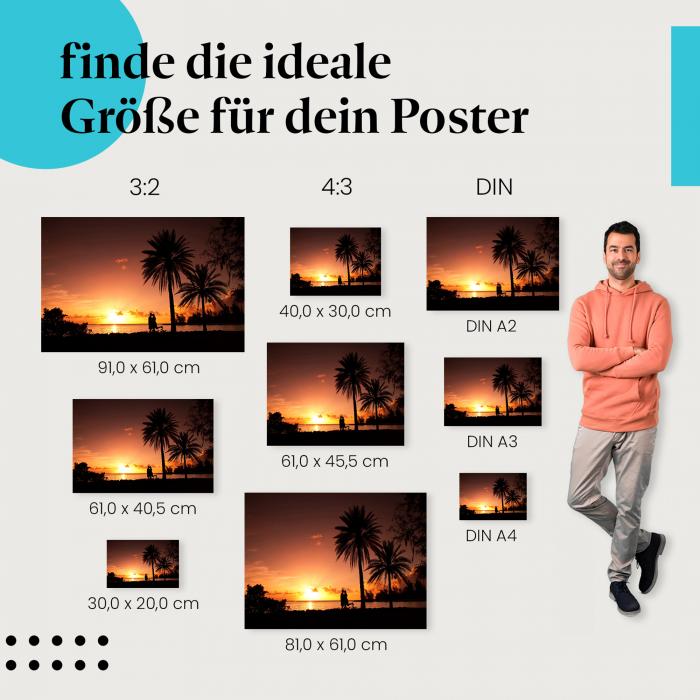 Sonnenuntergang am Strand Poster: Romantisches Paar - finde die ideale Größe!